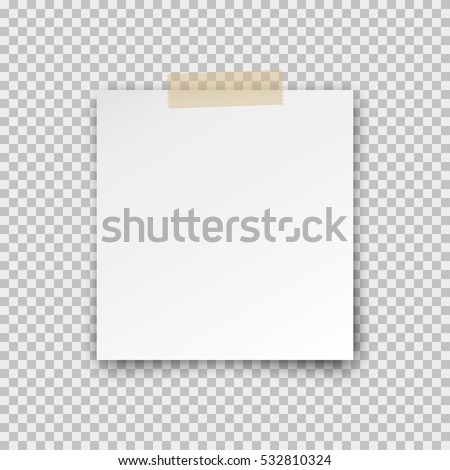 Post note paper sticker isolated on transparent background. Vector white office memo pin on translucent sticky tape with shadow.