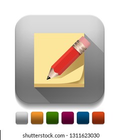 post it note pencil icon With long shadow over app button