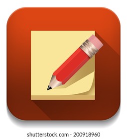 post it note pencil icon With long shadow over app button