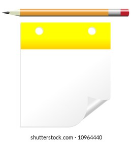 Post it note with pencil isolated over white