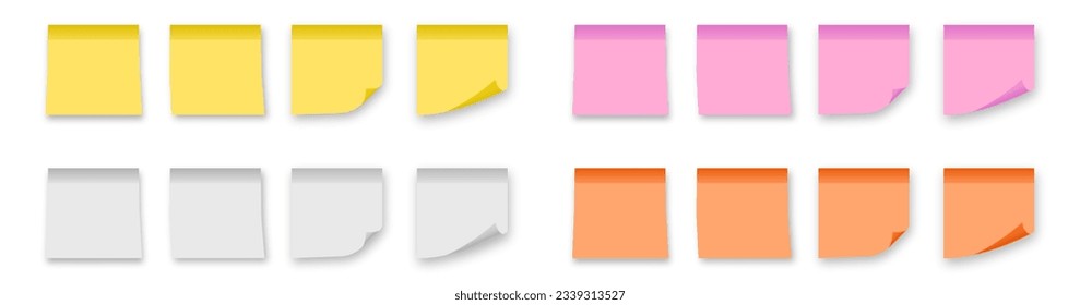 Post note sticker collection. Vector isolated illustration. Paper stickers. Colorful sticky paper design.