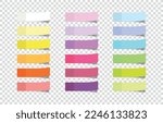 Post note sticker set isolated on transparent background. Paper sticky tape with shadow. Vector office color post note sticks for advertising design. 10 EPS.