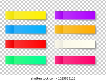 Post note sticker set isolated on transparent background. Paper sticky tape with shadow. Vector office color post sticks for advertising design