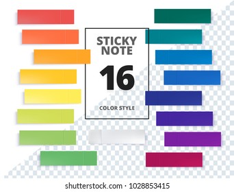 Post note sticker set isolated on transparent background. Paper sticky tape with shadow. Vector office color post note sticks for advertising design.