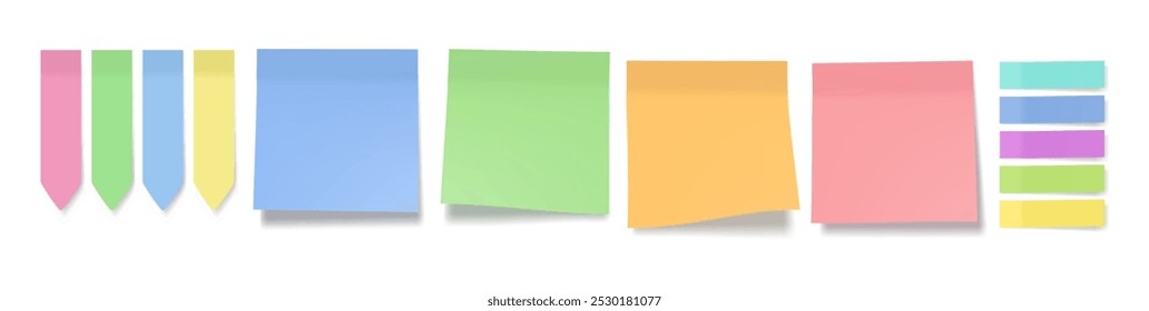 Adesivo de nota de post isolado em branco. Fita adesiva de papel com sombra. Ilustração vetorial de post-note colorido do escritório para design de publicidade.