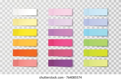 Post note sticker set isolated on transparent background. Paper sticky tape with shadow. Vector office color post note sticks for advertising design. Post note sticker set isolated on transparent background. Paper sticky tape with shadow. Vector office color post note sticks for advertising design.