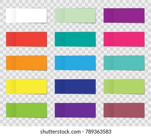 Post note sticker set isolated on transparent background. Paper sticky tape with shadow. Vector office color post note sticks for advertising design