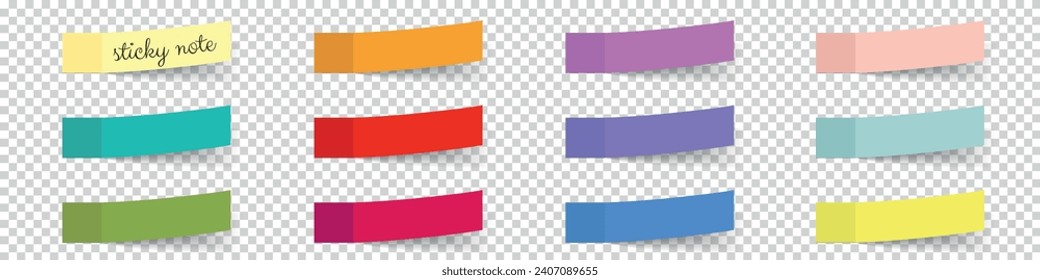 Post Note Sticker Template Set - Colorful Vector Illustrations Isolated On Transparent Background