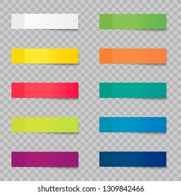 Post note stickers isolated on transparent background. Vector color sticky tapes with shadow template.