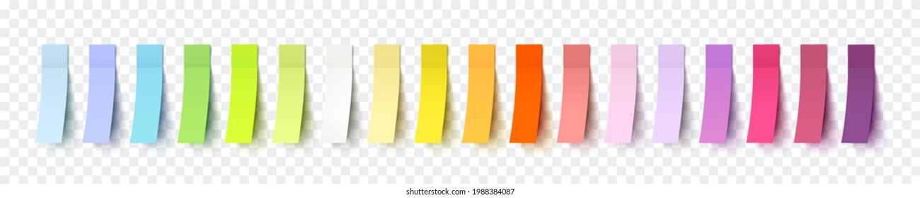 Post note stickers isolated on transparent background. Vector colorful paper sticky tapes set with shadow template