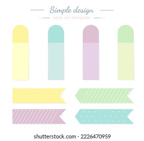 Post note stickers isolated on white background. Vector color sticky tapes with shadow template.