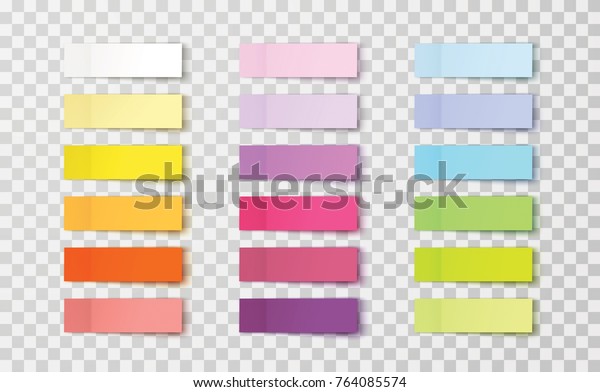 Post note stickers\
isolated on transparent background. Vector color sticky tapes with\
shadow template.