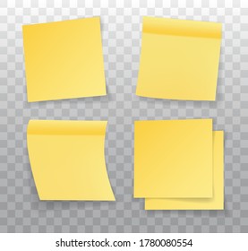 Post note stickers mock up isolated on transparent background. Set of realistic yellow paper bookmarks. Paper adhesive tape with shadow.