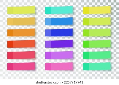 Post note stickers on transparent background. color sticky tapes with shadow template. Vector