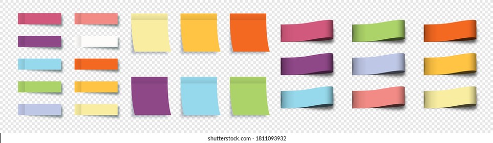 Post note stickers. Sticky notes. Stickers with sheets and labels, isolated. Collection realistic Labels, Stickers, Ribbons, Banners and Tags. Vector illustration