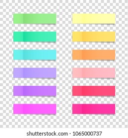 Post note sticky stickers  isolated on a transparent background. Paper adhesive tape with shadow. Vector office color post stickers for  advertising design.