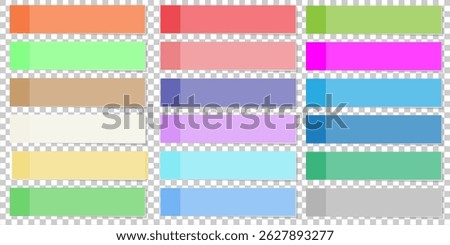 Post note sticky stickers with peel off corner isolated on a transparent background. Paper adhesive tape with shadow.