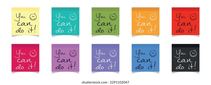 Post Note You Can Do It Sticker Template Set - Colorful Vector Sticky Note Illustrations Isolated On White Background