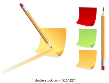 Post it notes and pencil displayed together and individually