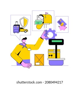 Post office abstract concept vector illustration. Post office services, parcel delivery, travel and car insurance, travel money, savings account, financial service, mail box abstract metaphor.