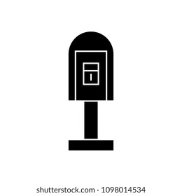 Post office box black icon concept. Post office box  vector sign, symbol, illustration.