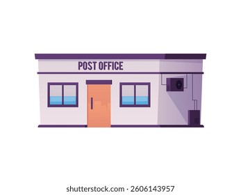 Post office building facade. Cartoon front of the post office exterior, delivery and logistics services. Vector flat illustration isolated on white background