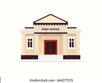 Post Office Building. Flat Design Style. 