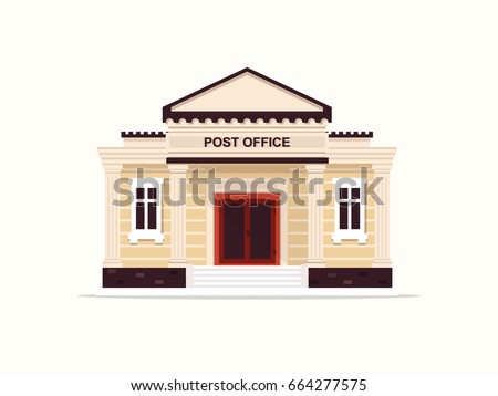 Post Office Building. Flat Design Style. 