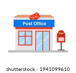 Post office building in flat style. Vector illustration on white background.