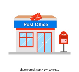 Post office building in flat style. Vector illustration on white background.