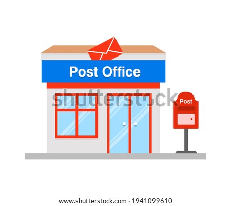 Post office building in flat style. Vector illustration on white background.
