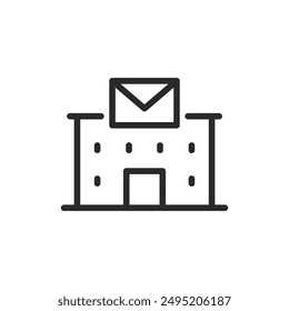 Post office building icon. A building a postal service facility. Line with editable stroke.