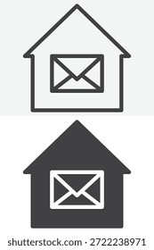 Ícone do edifício dos correios definido em estilo diferente. Linha, contorno e ícone sólido com traçado editável. Sinal e símbolo vetorial do ícone do serviço postal.