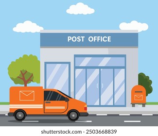 Post office building with mail car delivery