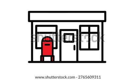 Post office building with red mailbox