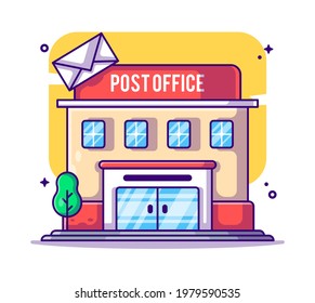 Post Office Building Vector Cartoon Illustrations