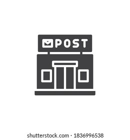 Post office building vector icon. filled flat sign for mobile concept and web design. Post station glyph icon. Symbol, logo illustration. Vector graphics