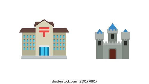 Post Office and Castle vector flat icon. Isolated Japanese Post Office and Castle  Building emoji illustration