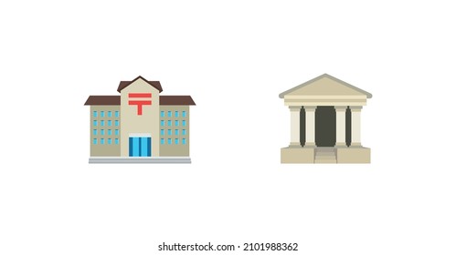 Post Office and classical building vector flat icon. Isolated Japanese Post Office Building and Classical building emoji illustration