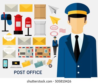 Post Office concept background. Flat icons.