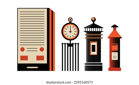 Post Office Concept - Envelope with arrival time showing along post office boxes