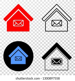 Post office EPS vector pictograph with contour, black and colored versions. Illustration style is flat iconic symbol on chess transparent background.