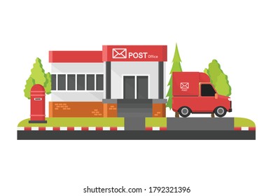 Post office in flat style isolated on white background, buildings or constructions concept.