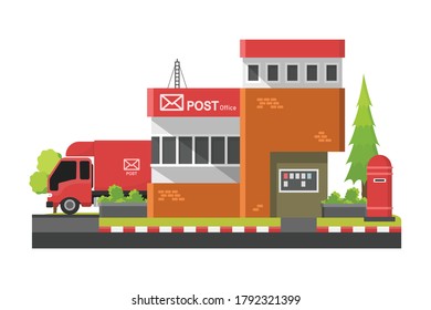 Post office in flat style isolated on white background, buildings or constructions concept.