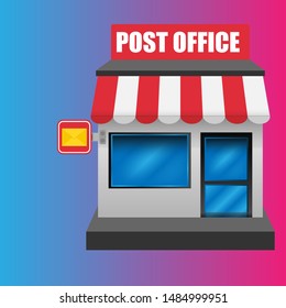 post office front exterior facade.flat design.post office building - post office store icon