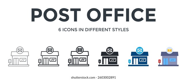 Post Office Icon In Different Style Vector Illustration. Designed In Thin Line, Regular Line, Bold Line, Glyph, Color Fill, And Flat Style Can Be Used For Web