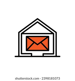 Post Office icon. email postcard or parcel package receive post office building symbol set. postal office or post office mailbox service vector line logo 