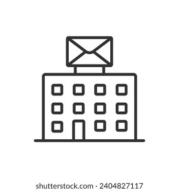 Post office icon line design. Post, Office, Mail, Postal, Service, Mailbox, Letter, Package, Parcel, Stamp, Courier, Delivery, Envelope vector illustration. Post office editable stroke icon.