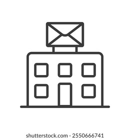 Post office, icon in line design. Post, office, mail, letter, stamp, delivery, package on white background vector. Post office editable stroke icon