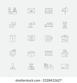 Post Office Icon Set Collection, Editable Simple Design, Simple Illustration Elements